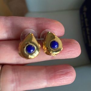 Burberry Vintage Pierced gold plated studs with Lapis Lazuli